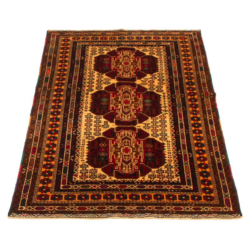 Tapis rectangulaire en laine nouvel âge de conception unique 3 pi 8 po x 6 pi 6 po ivoire et rouge