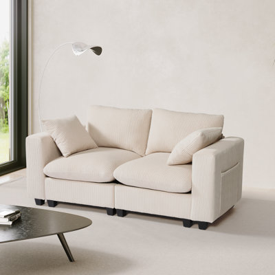 Corduroy Upholstered Modular Loveseat With USB Port