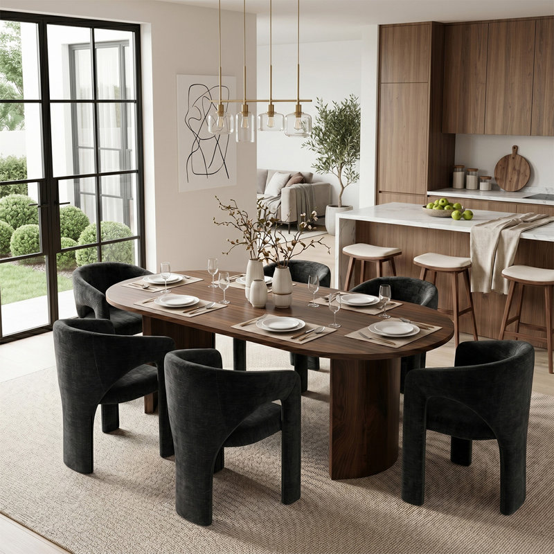 Ensemble de table de salle à manger 7 pièces pour 6 personnes avec accoudoirs en chenille