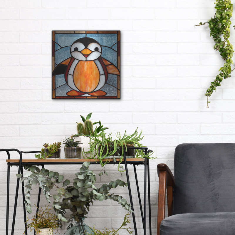  Art graphique mural en métal «Stain Glass Baby Penguin», 12 po x 12 po, H 12 po x l 12 po