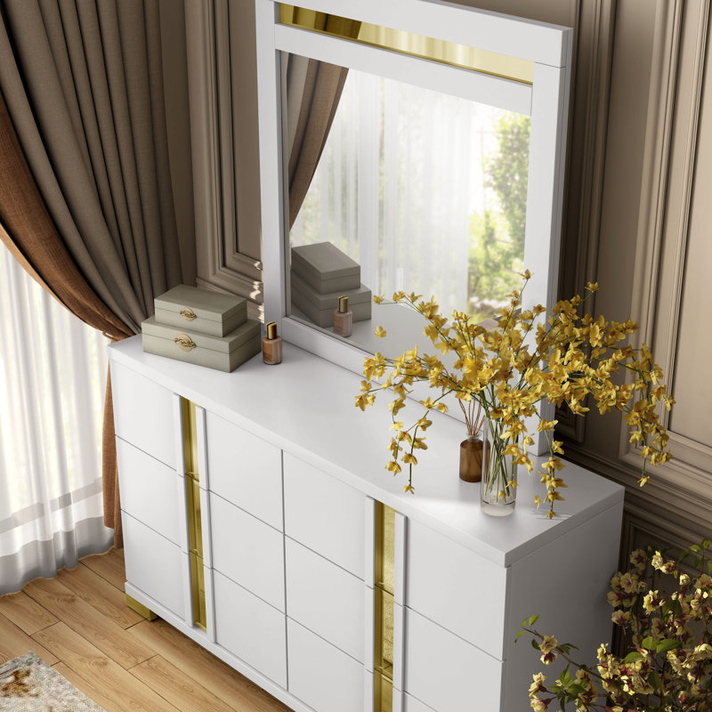 Clemson 6-Drawer Dresser With Mirror, White