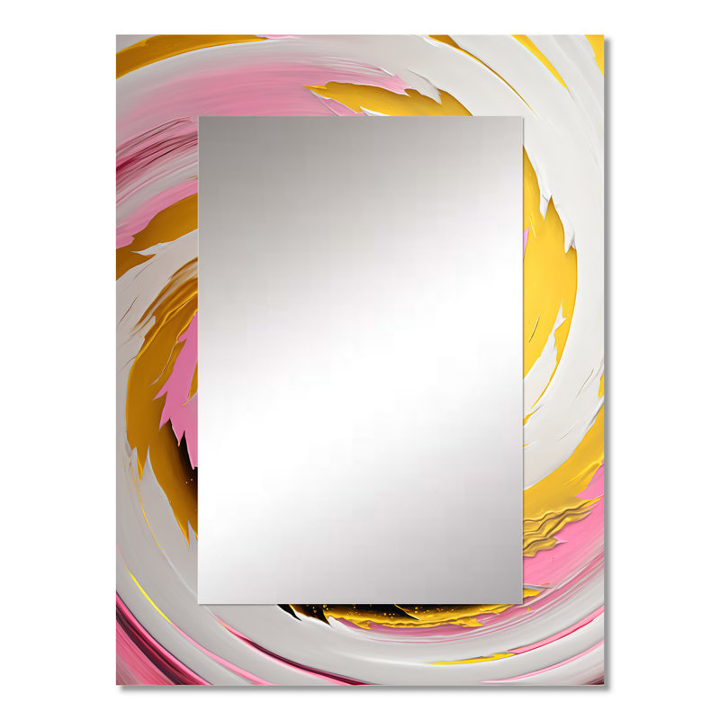 Pink Watercolor Circular Abstract II - Abstract Spirals Decorative Mirror, Pink Wall Mirror, Printed Metal Art, 32" x 24"