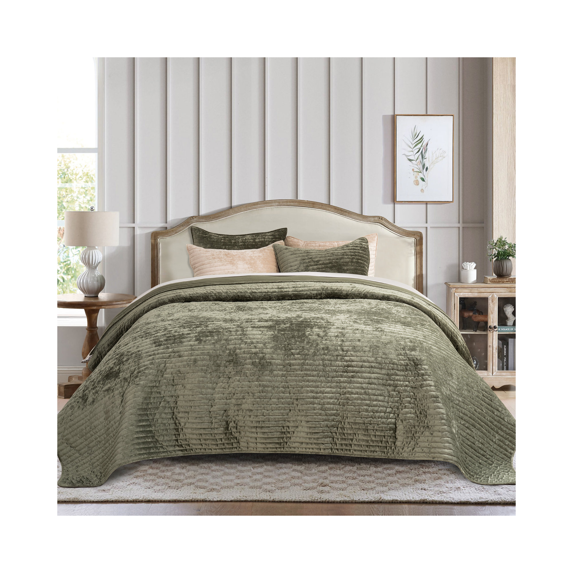 Luxe Velvet Channel Quilt Set, King, Mocha Brown