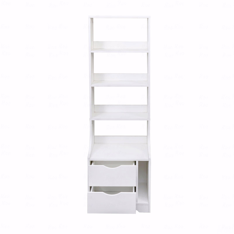 Table de chevet avec bibliothèque, table de chevet avec 2 tiroirs de rangement pour la chambre à coucher, Blanc