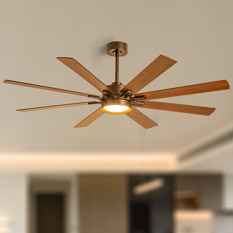 65 in. 8-Blade Black / Walnut Brown Ceiling Fan with LED Light, Remote and APP Control, Two-Toned Blade, DC Motor