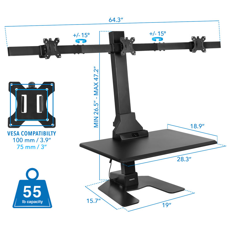 Electric Adjustable Triple Monitor Standing Desk Converter
