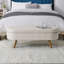 Repose-pieds Basic (type banc), banc de rangement ovale, pieds en bois d'hévéa, beige