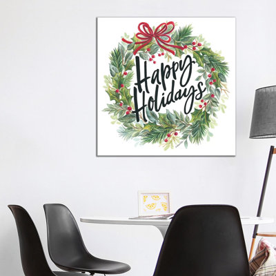 Happy Holidays Wreath - Wrapped Canvas Print