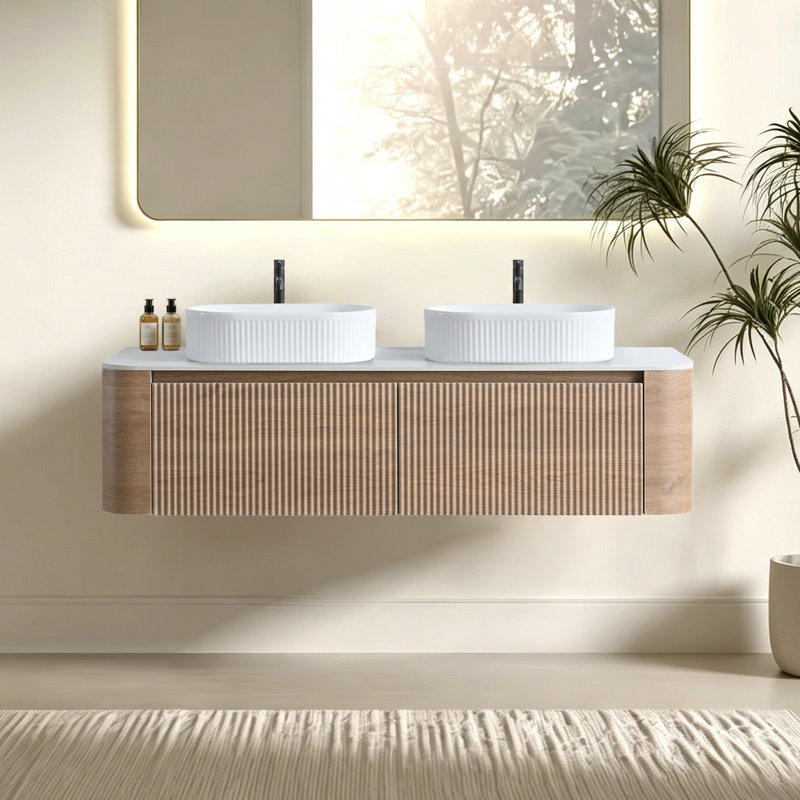 Ensemble de meuble-lavabo cannelé 24 po avec armoire de rangement et tiroirs Avalon, 60
