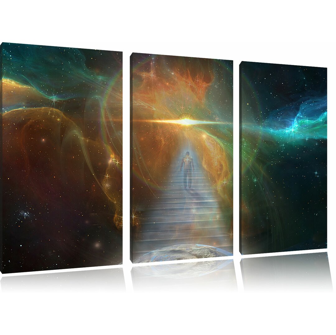 3-tlg. Leinwandbilder-Set Kosmische Treppe in die Galaxies, Grafikdruck