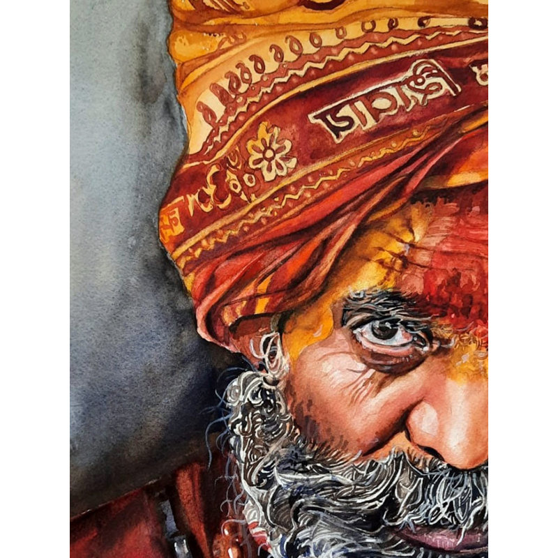 Aquarelle, portrait de Sadhu Baba sur papier par Priya Ghosh