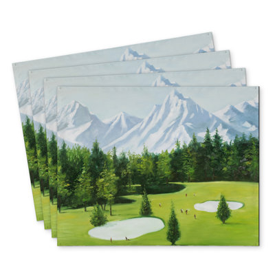 Golf Course with Mountains View Polyester Kibbe - Set of 4