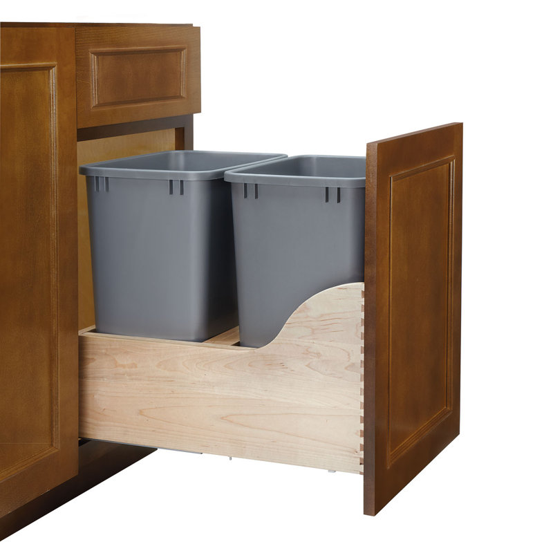 Rev-A-Shelf Pullout Trash Can with Soft-close Slides, 50 Qt, 19.5"H x 12"W x 18.66"D, Natural