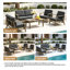Ensemble de patio extérieur en teck pour six personnes avec coussins et deux tables Polett-442683579-442683580
