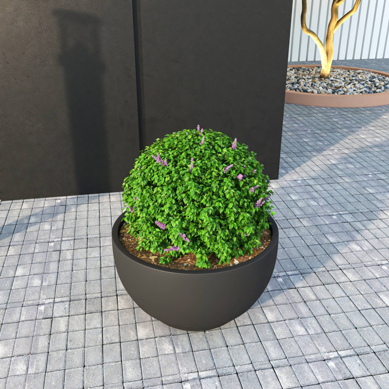 Pot à fleurs Rynley Modern Fiberstone and Clay - Pot rond avec trous de drainage pour l'intérieur et l'extérieur 