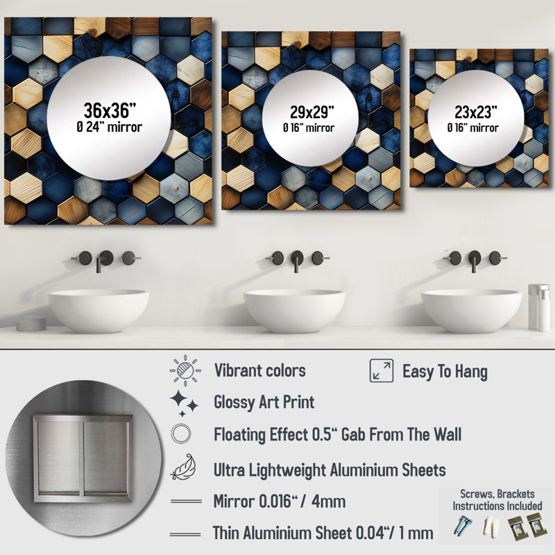 Miroir Beige et bleu Hexagones Symmetry, 36 po x 36 po