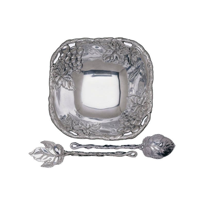 Arthur Court Designs Grape Pattern Aluminum Salad Bowl and Servers Set
