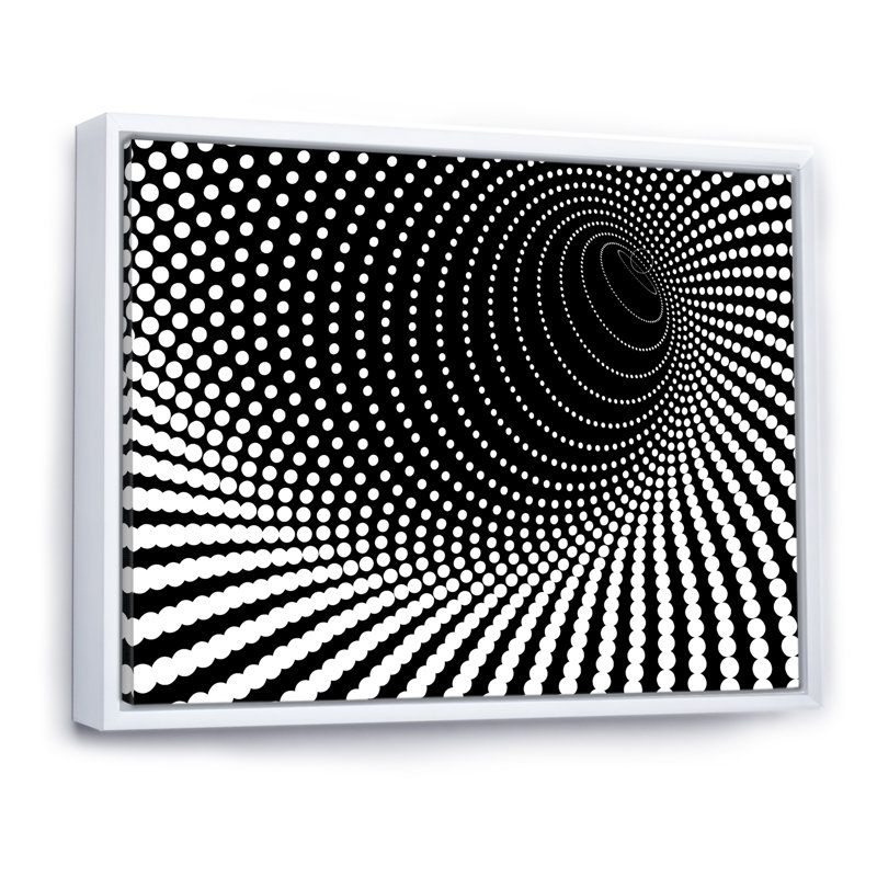 Abstrait vortex noir et blanc - art mural moderne sur toile, H 12 po x l 20 po x P 1 po, Cadre flottant blanc