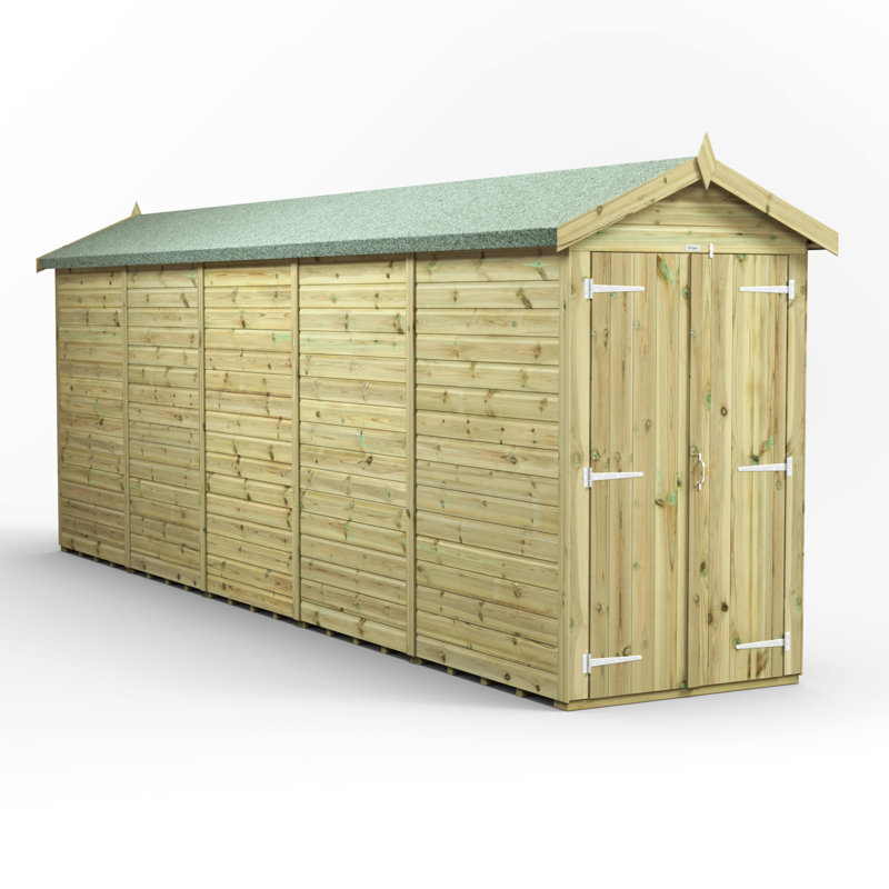 Powersheds 20 x 4ft Premium Pressure Treated Timber Windowless Apex Garden Shed, Double Doors
