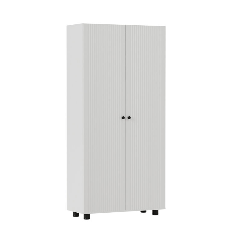 75" Extra Tall Storage Pantry Cabinet with Fluted Doors, Adjustable Shelves and Anti-tip Kit, 74.2" H x 35.3" W x 15.3" D