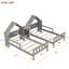 Lit plateforme double avec tête de lit en forme de maison, table de chevet intégrée et structure en bois robuste-38154952