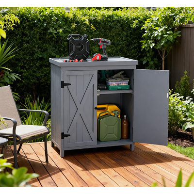 Outdoor Storage Cabinet With Shelf For Yard Tools Or Pool Accessories