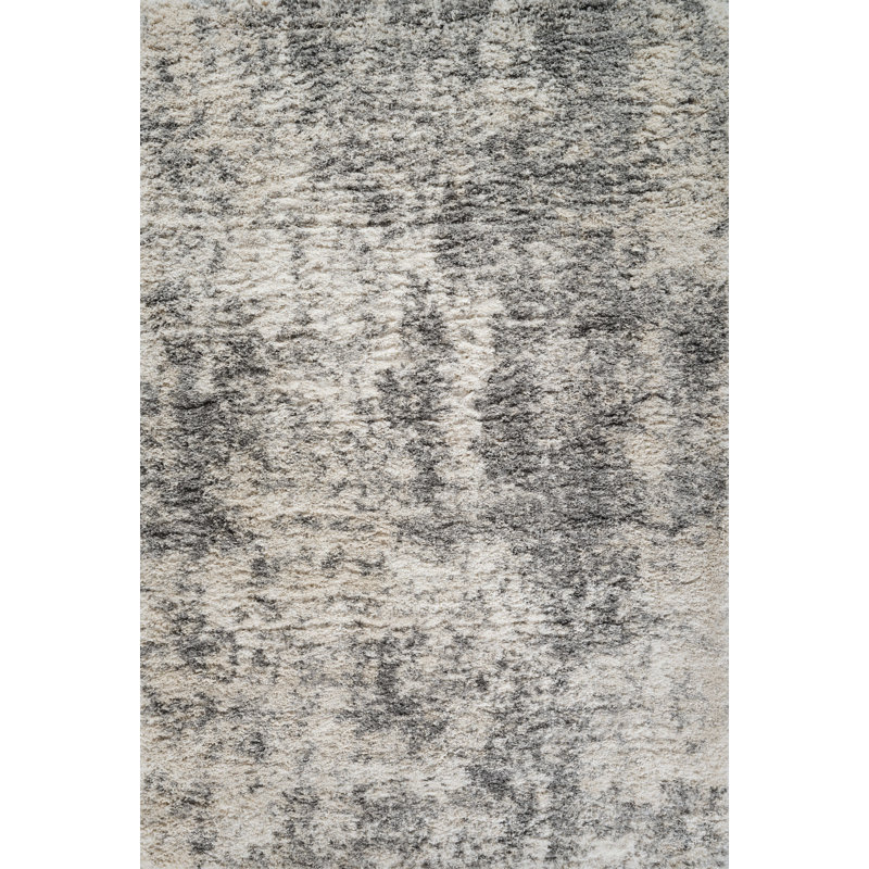Hudgens Performance Abstract Shag Area Rug, Rectangle 12'2" x 15'2", Ivory/Gray
