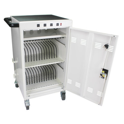 Antique White Steel Mobile Charging Cart & Cabinet for 30+ Laptops, Tablets & Chromebooks