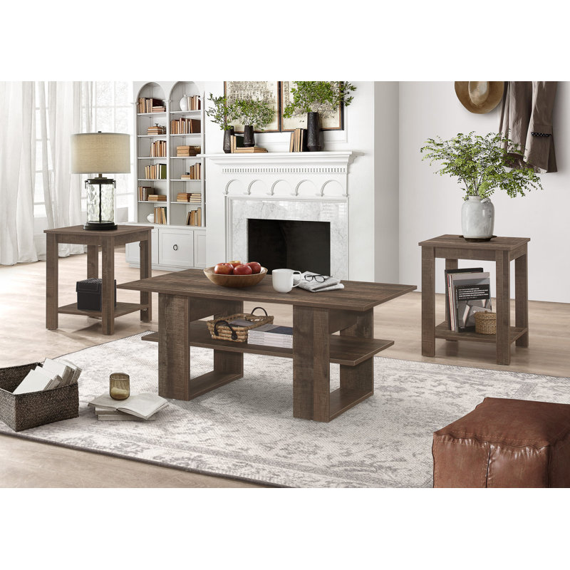 Ensemble de tables basses 3 pièces Ayzah, Chêne brun
