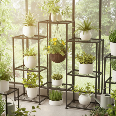 This Metal Plant Stand Is Suitable For Both Indoor And Outdoor Use. The 4-Tier Design Can Hold 8 Potted Plants, Combining The Functions Of A Flower St by Arlmont & Co.