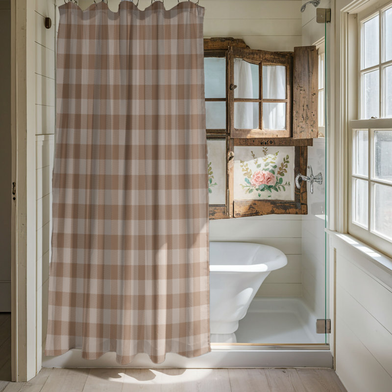 Christmas Grids - Rideau de douche Premium, H 74 po x l 71 po, Brun