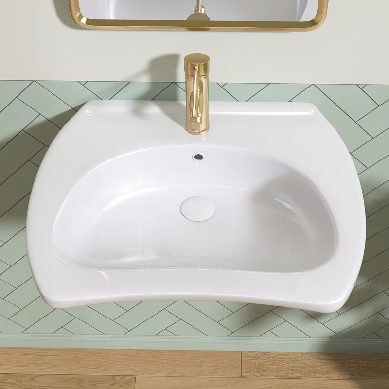 Lavabo de salle de bain mural en céramique en forme de U 24 po x l 20 po accessible par ADA avec façade incurvée ergonomique