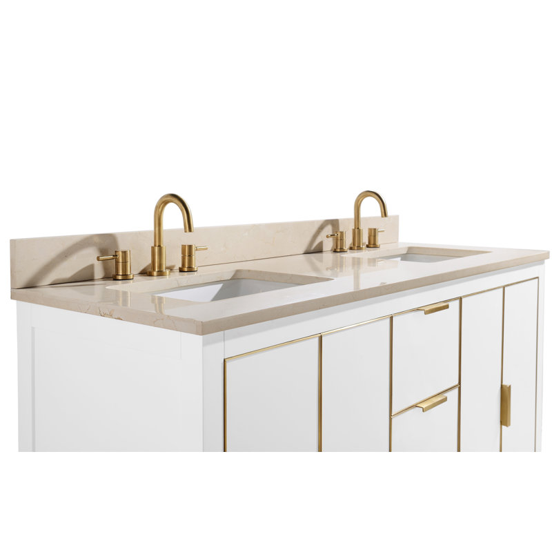 Meuble-lavabo double 61 po Salise, Quartz gris / or, Blanc