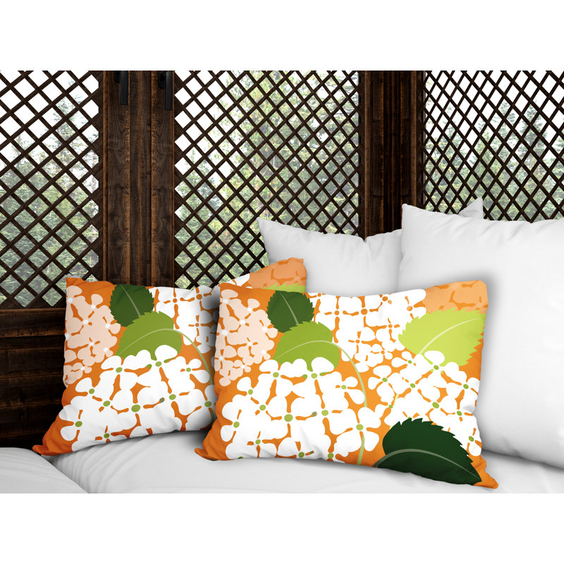 Floral Outdoor Reversible Throw Pillow, Orange