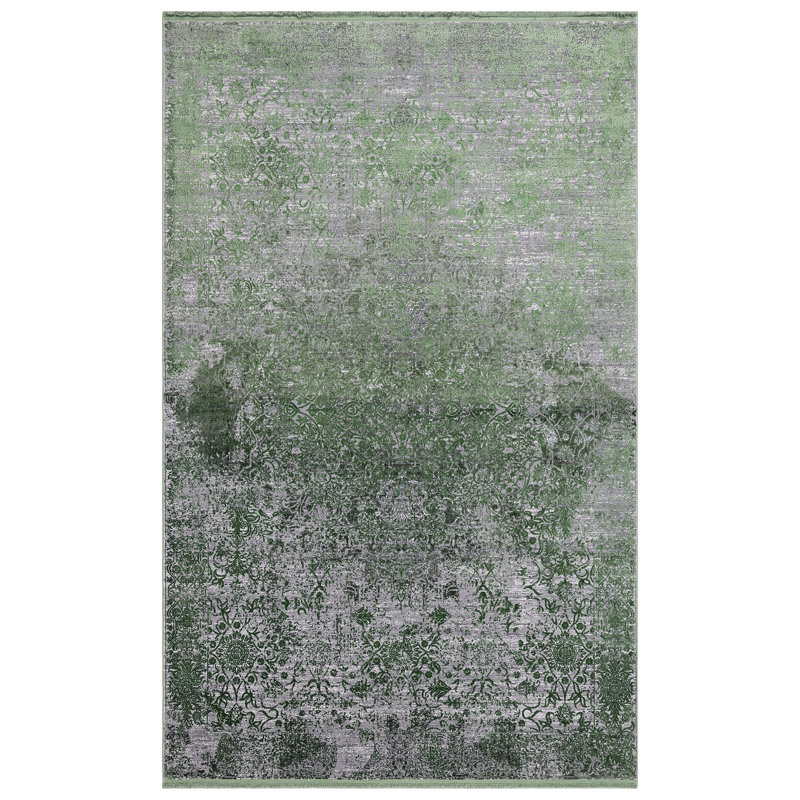 Tapis vert / noir tissé à la machine Ismene, Rectangle 2 pi 7 po x 4 pi 11 po