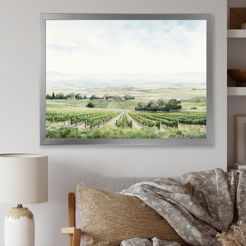 «Vineyard Scenery Landscape Beauty III», reproduction sur toile, Cadre simple argenté, H 12 po x l 20 po x P 1 po