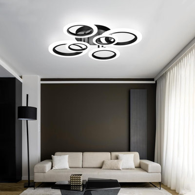 Modern Led Ceiling Light Fixture, 32" Dimmable Semi Flush Mount Ceiling Light With Remote & App Control 6 Ring Ceiling Lamp For Dining Room, Kitchen, Living Room, Bedroom, Office, Black
