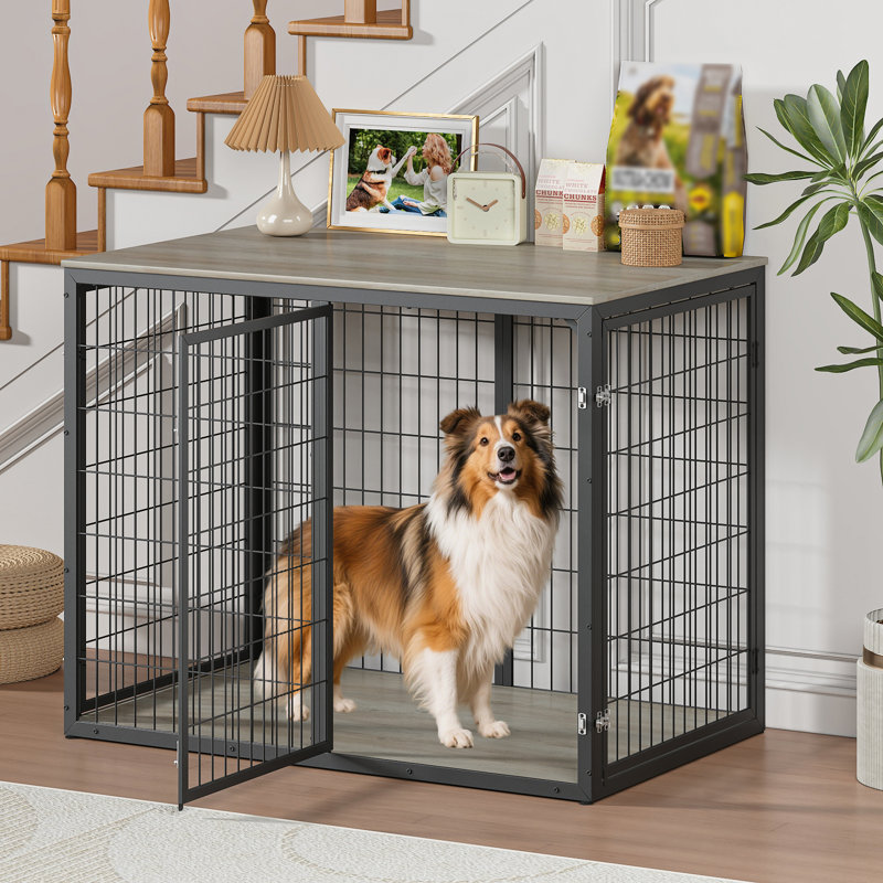 Meuble de 47 po avec 3 portes pour chiens de grande taille et de taille moyenne, gris, Gris