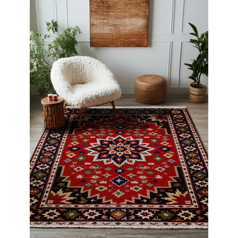 Zaria Collection Digital Print Cotton-Polyester Burgundy Multicolor Floral Rug, Rectangle 4' x 5'