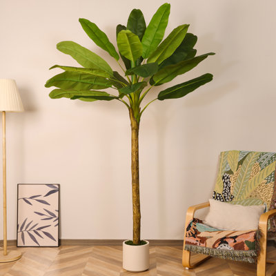 Faux bananier Albee dans une grande jardinière blanche, plante verte artificielle réaliste pour la décoration intérieure