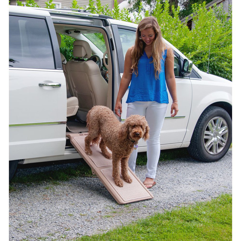 Tan Collapsible Pet Ramp with Machine Washable Carpet