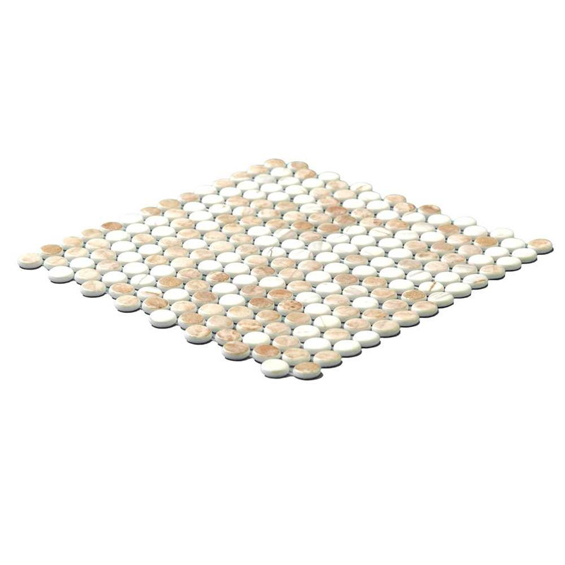 Eterna Penny 12"x12" Recycled Glass Mosaic Tile, Cream Blend