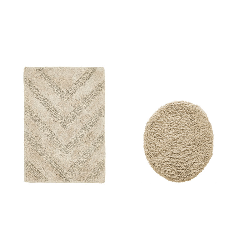 Annaclara Premium 100% Cotton 2 Piece Bath Rug Sets with Non-Slip Backing, Machine Washable, Luxurious Chervon Pattern Super Absorbent & Tufted Weave Bath Mat for Bathroom, Shower, and Tub