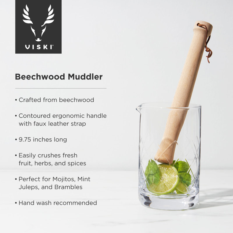 Beechwood Professional Cocktail Muddler with Faux Leather Strap