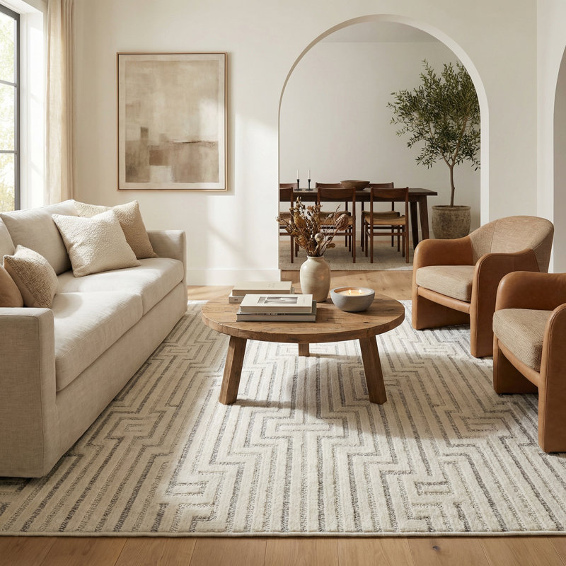 Tapis intérieur crème / beige à motif géométrique crème / beige 5 pi x 7 pi (5 pi 3 po x 7 pi 1 po) Tapis de salon, chambre à coucher, salle à manger et cuisine