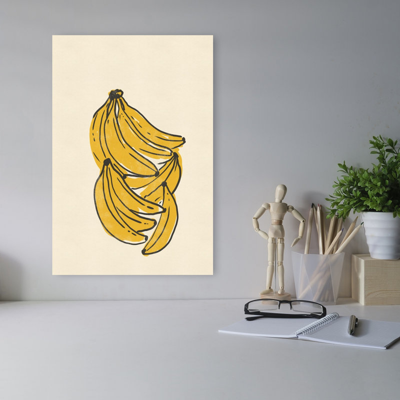 «Yellow Banana Bunch Modern Organic Fruit Tropical», reproduction d'art murale, 18" H x 12" W