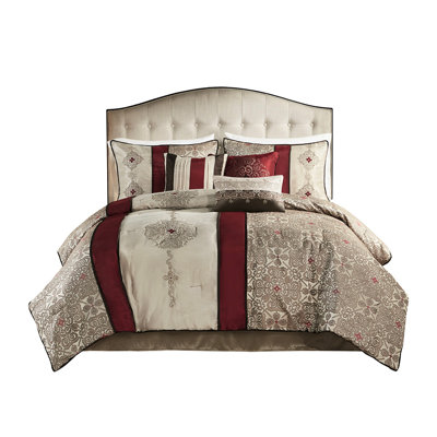 7 Piece King Bedding - Red Fashionable Comforter King, With Throw Pillows