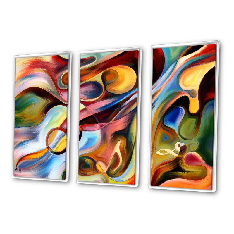 «Music Beyond The Frames», ensemble de 3 toiles abstraites encadrées, Blanc, H 32 po x l 48 po