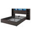 Base de lit avec rangement Shila 45,1 "avec station de charge, tête de lit bibliothèque à DEL et 2 tablettes latérales, grand lit, noir-105505028-105505026