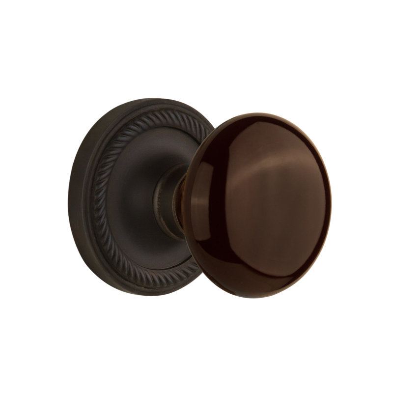 Rope Rosette with Brown Porcelain Door Knob, Oil-Rubbed Bronze